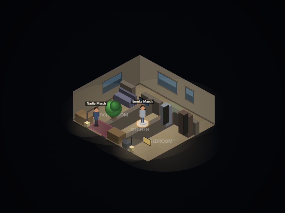 The inside of a house you own, with rooms, furniture and a tenant walking about